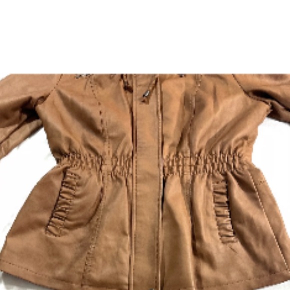 Cavalini vegan leather jacket brown full zip hooded medium - Picture 4 of 5